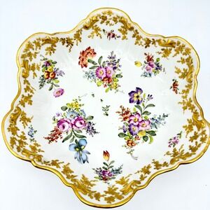 Centerpiece‎ Footed Bowl Porcelain Rococo Gold Gilt Hand Painted Floral 9.5"